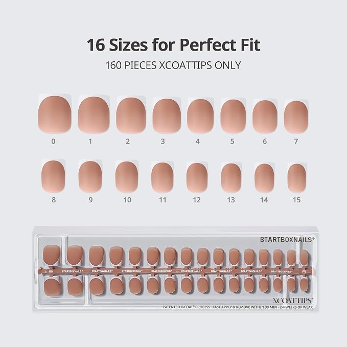 BTArtboxnails XCOATTIPS White French Tip Press On Nails, XS Square, Brown | Lamp-Curable, 4-Week Wear, Natural Nail Look, Salon Quality Value at Home, Easy-to-Apply for Beginners, 160ct Nail Tips Only