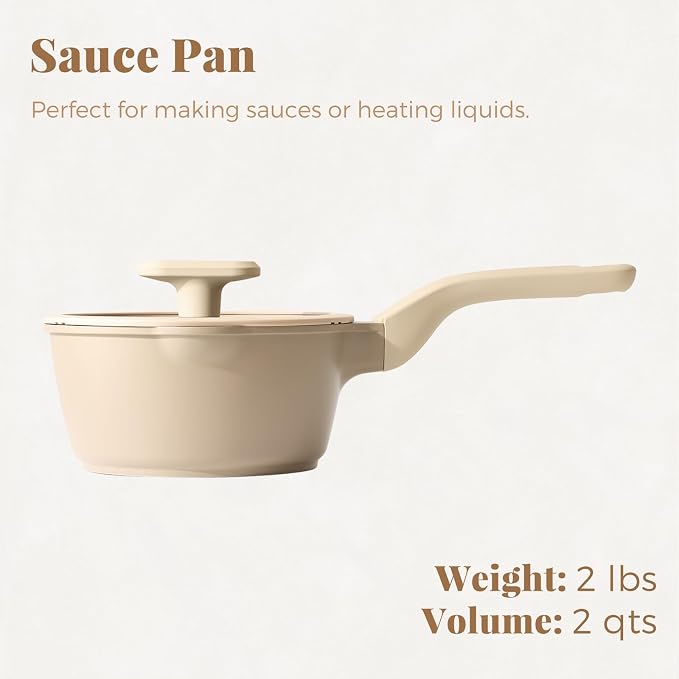 PRICUSIS Nonstick Saucepan with Lid, 2 Quart Sauce Pan, Healthy Sauce Pot with Pour Spouts for Multipurpose Use, PFOS & PFOA Free, Induction Compatible, Apricot