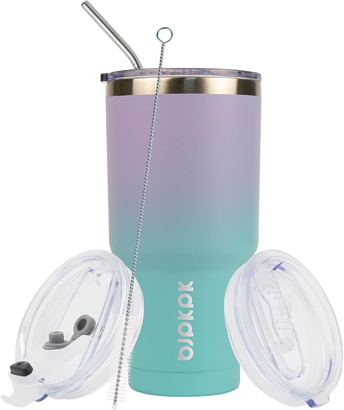 BJPKPK 30 oz Tumbler with Lid and Straw, Insulated Stainless Steel Cup | Double Wall Vacuum, BPA Free, Leak Proof, Keeps Hot/Cold, Travel & Beach Ready, Car Holder Fit, Lavender Green
