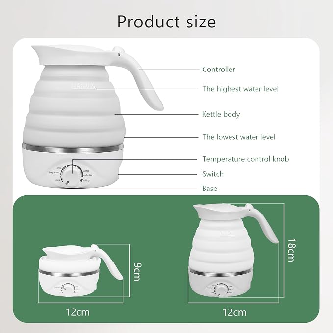 Travel Foldable Electric Kettle - 110V 700ml Collapsible Kettle White | 850W Small BPA-free Tea Pot for Camping Food Grade Silicone Travel Electric Collapsible Kettle for Tea & Coffee