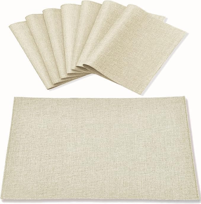 Cloth Placemats Set of 8, Linen Type Fabric Placemats Machine Washable Heat Resistant Placemats Wrinkle Free Thick Polyester Kitchen Place Mats for Dining Table (Beige)