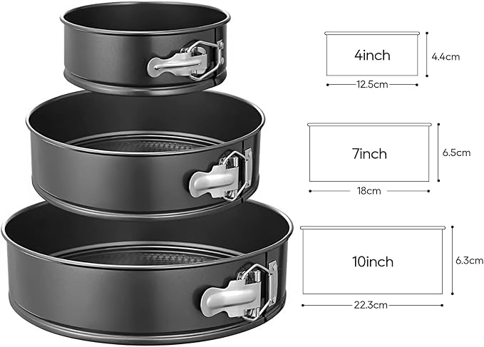 Round Springform Pan, Round Cake Pan, Springform Pan 3-Piece Set (12.5 Cm/4.92 In), (18 Cm/7.08 In), (22.3 Cm/8.8 In) Baking Pans with Removable Flat Base
