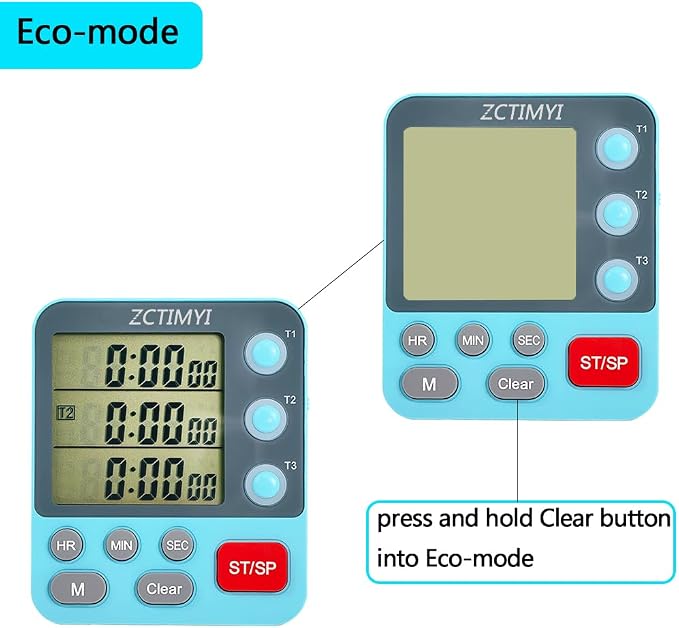 Dual Digital Timer for Kitchen Cooking, 3 Channels Count Down/Up Triple Timer for Kids, Presets Memory Large Display & Magnetic Back Adjustable Alarm Volume, Suit for Kids Teachers Studying, Green