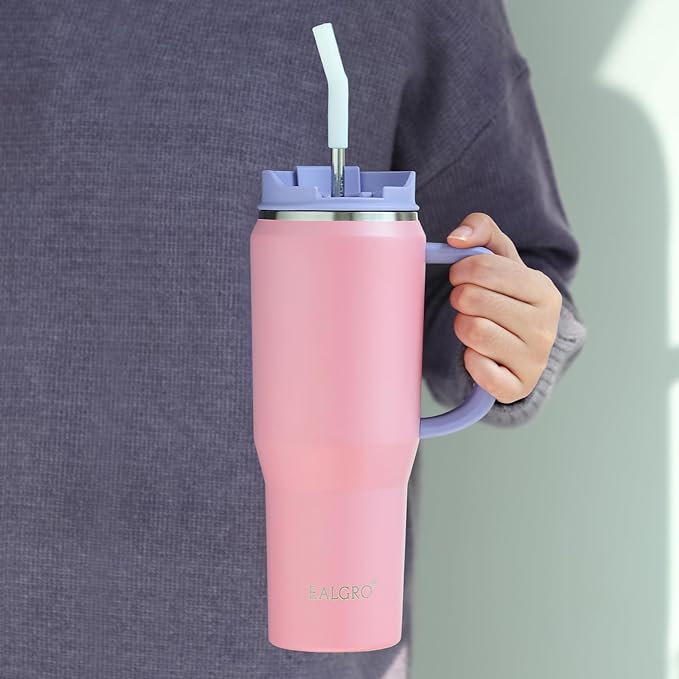 EALGRO 50 oz Tumbler with Handle, Insulated Tumblers with Lid and Straw | Leakproof Large Metal Sports Water Bottle Jug, Stainless Steel Travel Coffee Mug, Double Wall Vacuum Thermal Cup, Army Green