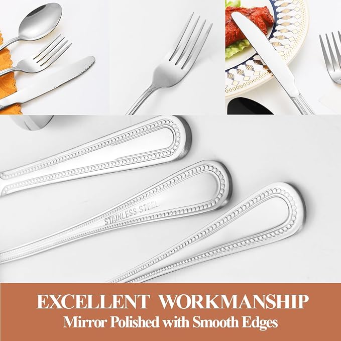 20 Pcs Silverware Set for 4, Food Grade Stainless Steel Flatware Set, Eating Utensils Sets Include Fork/Knife/Spoon, Reusable Cutlery Set for Home Kitchen, Dishwasher Safe, Pearl-edged