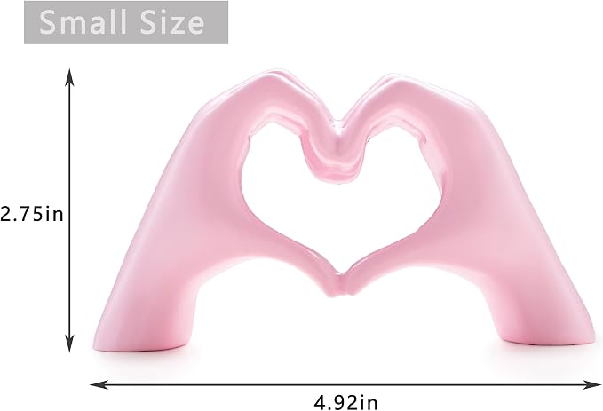 Small Heart Hands Sculpture Decor for Living Room Bedroom Bookshelf Coffe Table and Office Display, Love Finger Statue Modern Aesthetic Home Decor, Unique Gift for Wedding Christmas Birthday (Pink)