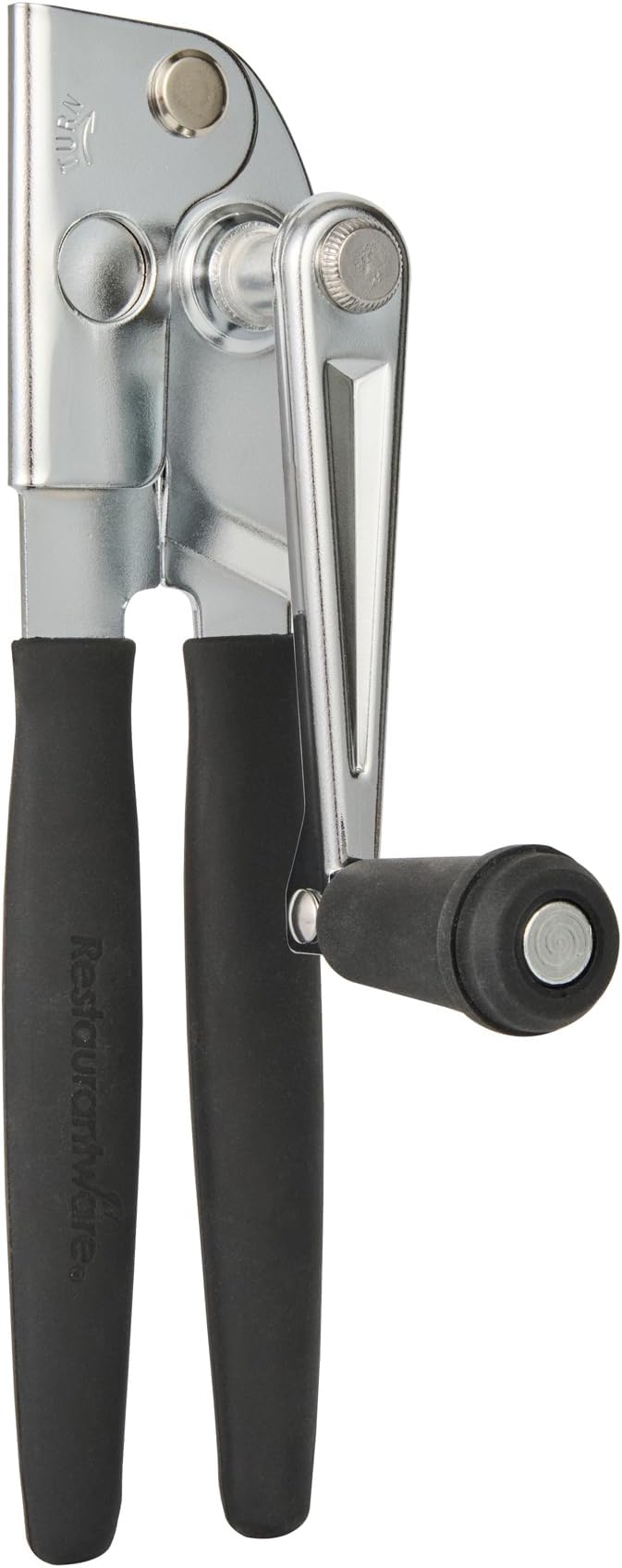 Restaurantware Stainless Steel Magnetic Manual Can Opener - German Standard Black Crank Can Opener with Magnet, Ergonomic Handle, Non-Slip - Heavy-Duty Hand Can Opener, Easy Turn, Sharp Blade