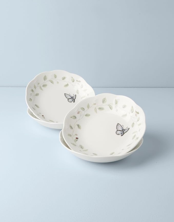 Lenox Butterfly Meadow Porcelain Pasta Bowl Set for 4, 20oz | dishwasher safe, microwave safe | floral design | kitchen and dining essential | 20oz, gift for women