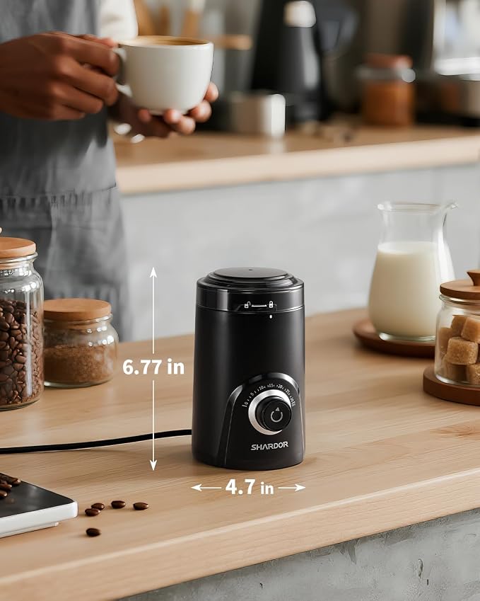 SHARDOR Electric Coffee Grinder, 70g Large Capacity Spice Grinder with Visual Timing Knob for Precise Grind, Quiet Coffee Bean Grinder for Espresso, French Press, Herbs and Grains, Black
