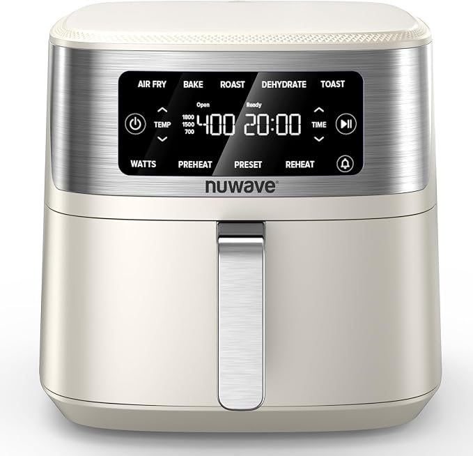 Nuwave Brio Plus 7QT Air Fryer, Extra Crispy Results w/Less Oil, PFAS-Free | Non Toxic, Odor-Free, More Even, 100 One-Touch Presets, 6-in-1: Air Fry, Bake, Roast, Toast, Dehydrate & Reheat, 50°F–400°F
