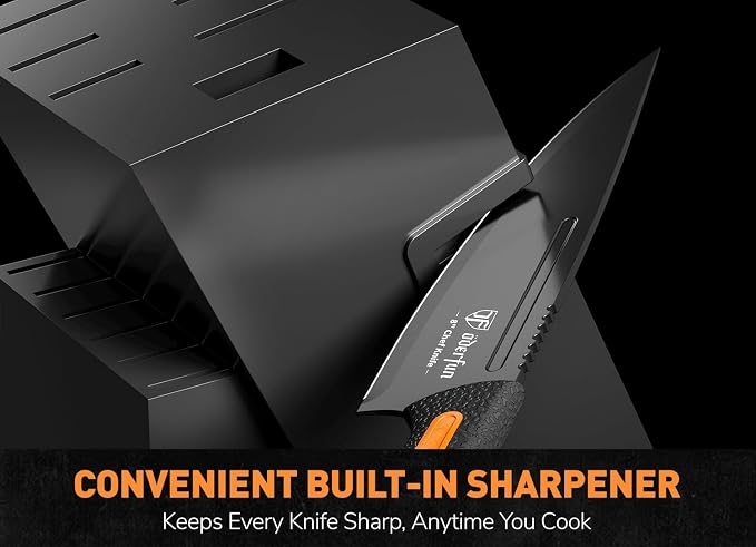 Knife Block Set, 15 PCS Dishwasher Safe Kitchen Knife Set, Non-slip | Razor-Sharp knives set with sharpener, High Carbon Stainless Steel, Ergonomic Handle, Elegant Box for Her Him Women