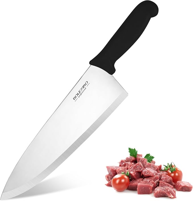 10" Professional Chef Knife, High Carbon Steel, Ergonomic (Black) | 10" High Carbon Stainless Steel,Versatile wide-blade chef knife,Non-Slip Ergonomic Handle,Durable, Stain-Resistant & Sharp.