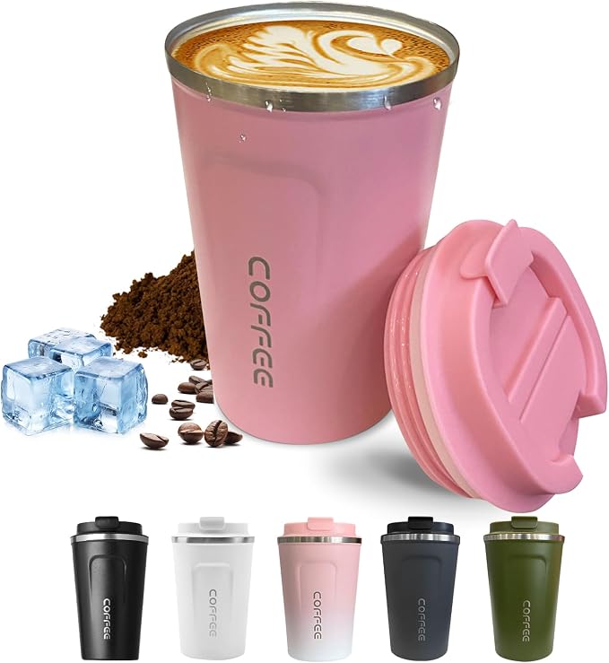 SPLMIFA Travel Coffee Mugs Leak-Proof, Reusable Coffee Cups with Lids, Stainless Steel Vacuum Insulated Coffee Tumblers, Thermal Insulation Cups for Men and Women Hot & Cold Drinks(2nd-Pink, 17OZ)