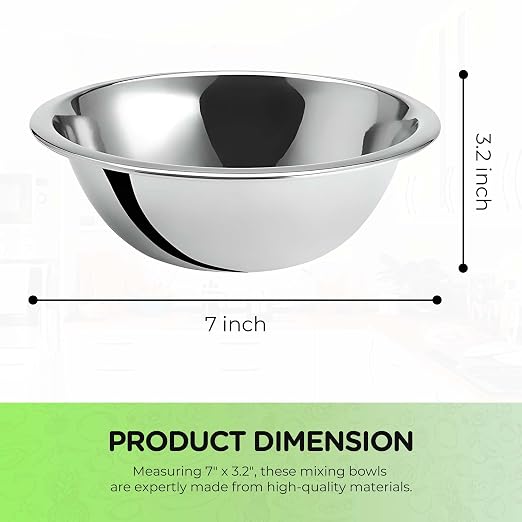 OCS Parts 0.75 Quart Stainless Steel Mixing Bowl | 7-Inch | Professional Grade Flat Base Mixing Bowls for Home and Commercial Kitchens | Dishwasher Safe