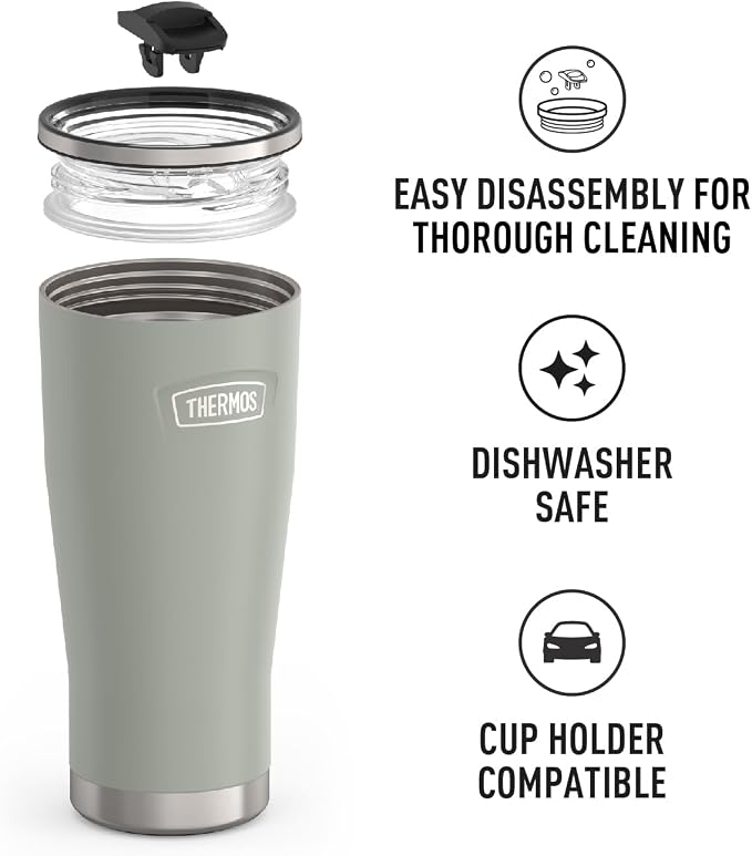 THERMOS Icon Series 24oz Stainless Steel Tumbler with Slide Lock Lid, Leakproof, Fits Cupholder, Dishwasher Safe, Griptec™ Non‑Slip Base, Keeps Drinks Hot 6 Hrs/Cold 22 Hrs, River Rock