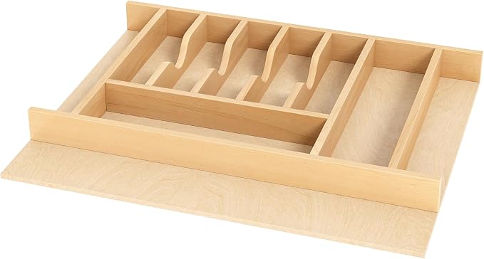 Clikuutory Natural Birch Wood Utensil Drawer Insert Organizer with 10 Compartments, Space-Saving Sturdy Drop-In Cutlery Divider Tray, Kitchen Cabinet Storage for Silverware, Spoons, Forks and Knives