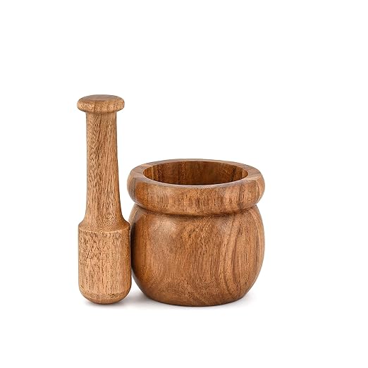 Handcrafted Acacia Wood Mortar & Pestle – Spice Grinder, Herb Crusher, Pesto & Guacamole Bowl, Compact Kitchen Tool (4 x 4 x 3 Inches)