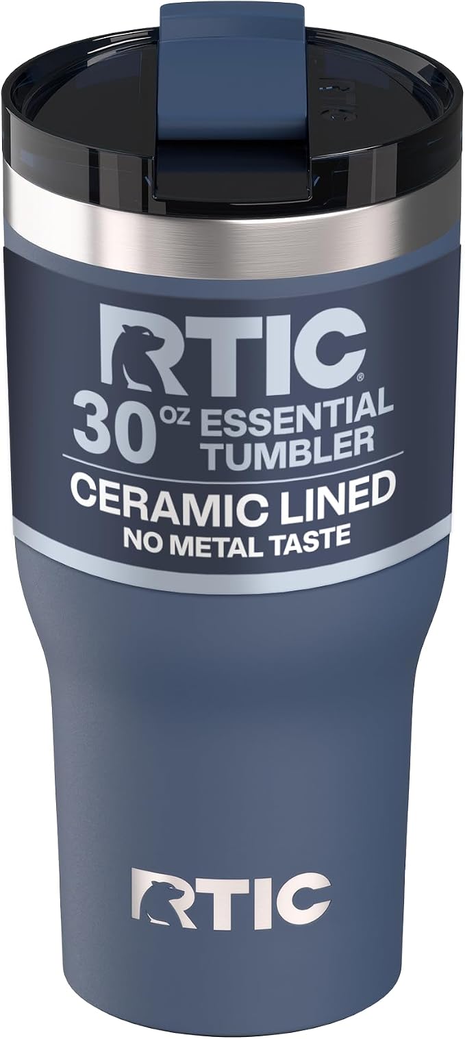 RTIC 30oz Essential Tumbler with Lid, Ceramic Lined, Navy | Insulated, Stainless Steel Metal, Portable Travel Cup for Hot and Cold Drinks, Coffee, Car, Camping and Travel