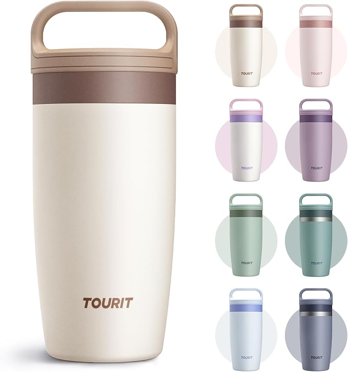 TOURIT Travel Coffee Mug 16 oz,Leakproof 2-Part Drink Lid Tumbler,Off-White | Coffee Tumbler Cup, Insulated Stainless Steel Travel Mug, Dishwasher Safe Reusable Water Bottle, BPA-Free Coffee Mug
