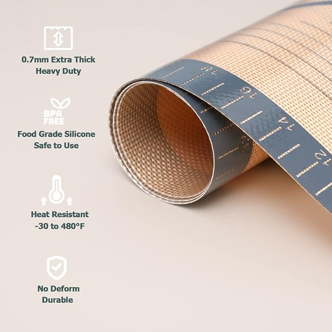 Sapid Thick Silicone Pastry Mat Baking Dough Rolling Extra Large 20" x 28" | Non-slip with Measurements for Non-stick Dough Rolling, Pie Crust, Kneading Mats, Countertop, Placement Mats (Gray)