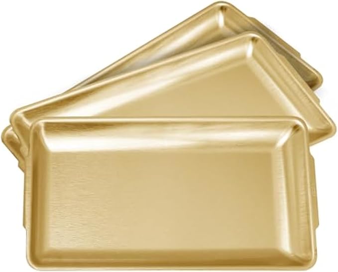 3Pcs 304 Stainless Steel Food Serving Tray, 12.6" Rectangular Serving Platters Multipurpose for Kitchen,Party Organizer Tray for Buffet Brushed Nickel (Gold)