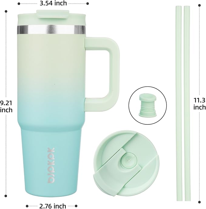 BJPKPK 30 oz Insulated Tumbler with Handle & Straw, Stainless Steel | Double Wall Vacuum Insulation, Leak Proof, BPA Free, Dishwasher Safe, Cupholder Friendly, Travel & Outdoor, Mint