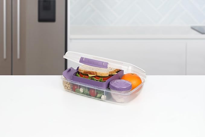 Sistema To Go 1.76L (3-Pack) Bento Box Food Storage Containers, School Lunch Boxes with Removable Dividers & Snack Pot, Freezer, Microwave, & Dishwasher-Safe, Assorted Colors, BPA-Free