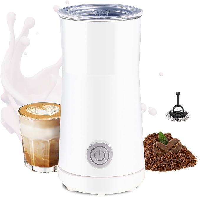 Simple Milk Frother, 2 in 1 Milk Steamer and Frother, Electric Milk Steamer, Milk Warmer and Hot Milk Foam Maker for Latter, Macchiato, Cappuccinos (White)