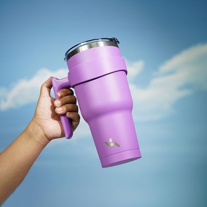 Konokyo 40 oz Tumbler with Handle and Straw, Insulated Travel Mug | Lavender; BPA-free, leak-proof tumbler with 2 lids, 2 straws, cup holder fit for coffee, office, travel & daily use