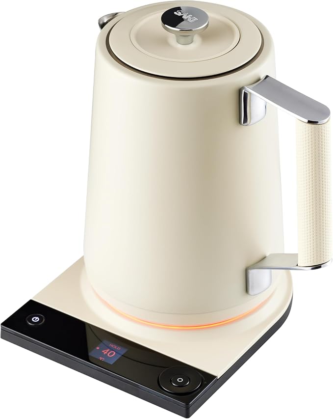 SAKI Luna Electric Kettle Temperature Control with 7 Presets, 60min Temperature Hold 1.75L Electric Tea Kettle, 304 Stainless Steel Kettle, Auto-Off & Boil-Dry Protection, BPA Free (Pearl White)