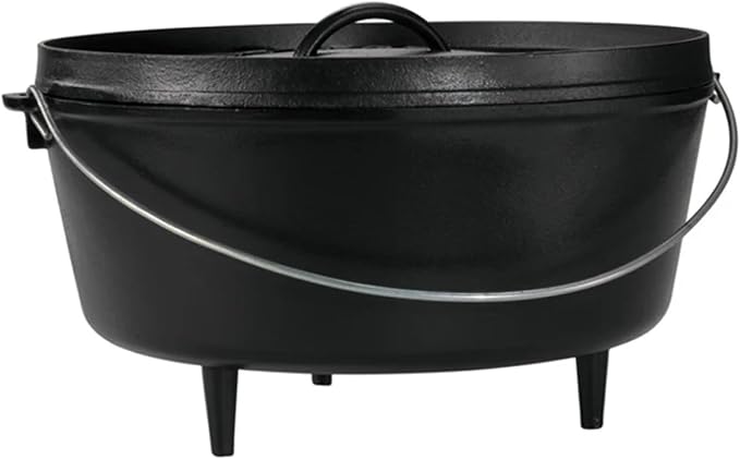 Lodge Seasoned Cast Iron Camp Dutch Oven with Lid - 10 Quart - Dual Handles - Seasoned Cast Iron Cookware with Steel Handle & Strong Lid for Heavy- Duty Camping Cookware