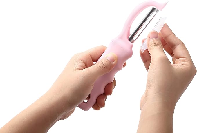 Spring Chef Swivel Vegetable Peeler with Soft Grip Handle, Pink Lemonade | Premium Potato Peeler w/ Ultra Sharp Stainless Steel Blades, Multifunctional Veggie Peeler for Apple, Carrot, Cucumber, Fruit
