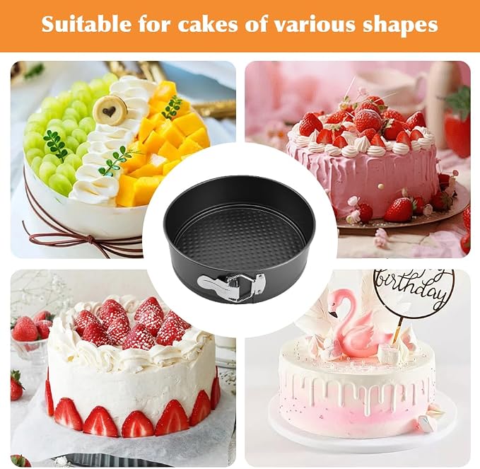 3pcs Springform Pan, 7,8,9 Inch Cheesecake Pans with Removable Bottom, Carbon Steel Baking Pans Nonstick Baking Tin Cake Mould for Small Pizza Pie (Circle Shape)