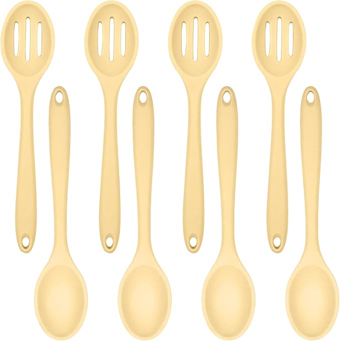 ELANE 8 Pcs Silicone Cooking Spoons Set,Mixing Spoons for Cooking Spoons for Nonstick Cookware Silicone Serving Spoons,Mixing Spoons for Cooking (Yellow)