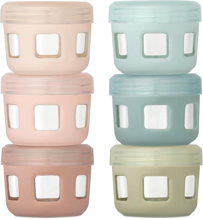Ello Clean Start 4oz Glass Baby Food Storage Container, 6 Pack, Sunny Shore | Leakproof glass baby food jars, 6 pack. BPA-free, freezer and dishwasher safe, great for purees and snacks.