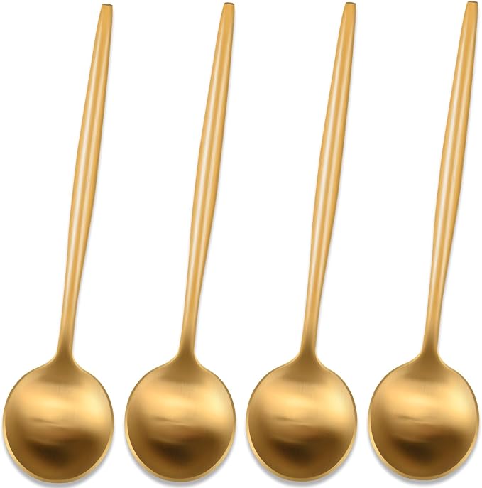 5.1 Inches Satin Gold Coffee&Tea Spoons,Small Demitasse Spoon,Mini Spoons For Stirring,Gold Teaspoons Set Of 4 SS18/10 Solid Round Spoon