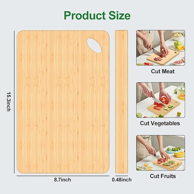 Viretang Bamboo Cutting Board for Kitchen, 15.3* 8.7'', Large Size, Natural | Wooden Chopping Board for Serving & Meat & Vegetable, Lightweight, Durable, Knife Friendly, Hang Hole for Easy Storage, Clean