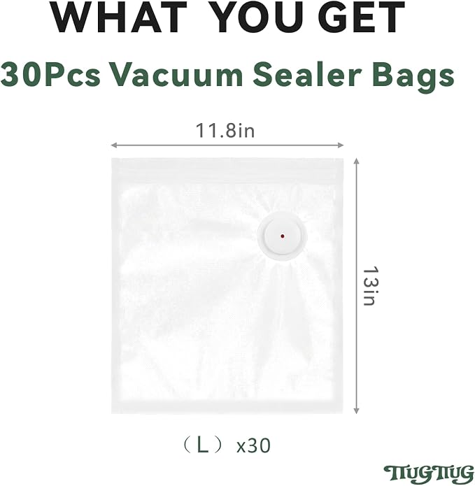 Vacuum Sealer Bags for Food 30 Pcs (13 * 11.8in), BPA-Free Sous Vide Bags Reusable for Microwave Heating, Cooking and Freezer Storage, Compatible with Most Handheld Sealers and Vacuum Sealer Machines
