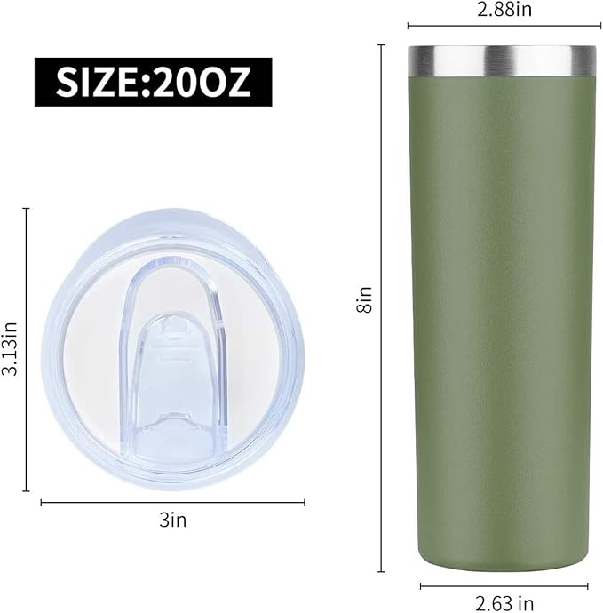 HASLE OUTFITTERS 20 oz Skinny Tumblers Bulk Set, Stainless Steel Insulated Slim Tumblers with Lids, Reusable Double Wall Travel Coffee Mugs, Durable Powder Coated Travel Water Cups(Army Green, 12)