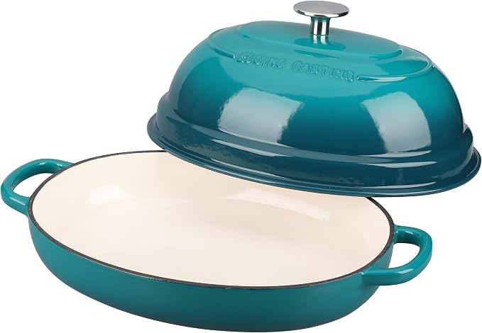 EDGING CASTING Enameled Oval Cast Iron Dutch Oven Pot with Lid, Bread Dutch Oven for Sourdough Bread Baking, Dutch Oven Bread, Bread Oven, 6QT, Darkcyan