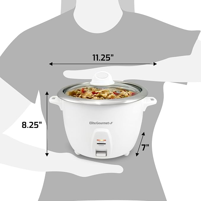 Elite Gourmet ERC-2010 Rice Cooker, Stainless Steel, White, 10 Cups Cooked | Keep Warm - Also Makes Soups, Stews, Grains and Cereals for Versatile Everyday Family Cooking