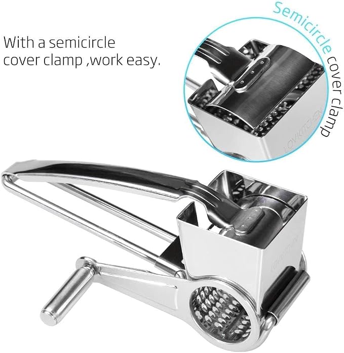 Rotary Cheese Grater, Hand Crank Cheese Grater Stainless Steel Cheese Cutter Slicer Cheese Shredder with 3 Drum Blades Cheese Shredder Handheld for Kitchen