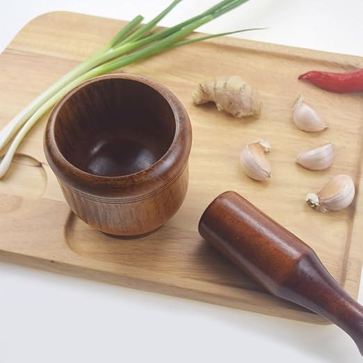 Wooden Mortar and Pestle Set - 3.7" Grinding Bowl with 5.5" Pilon | Manual Garlic Masher Bowl, Spice Herb Grinder Seasonings for Herbs,Crusher,Walnut Guacamole Spices & Kitchen Essentials Usage