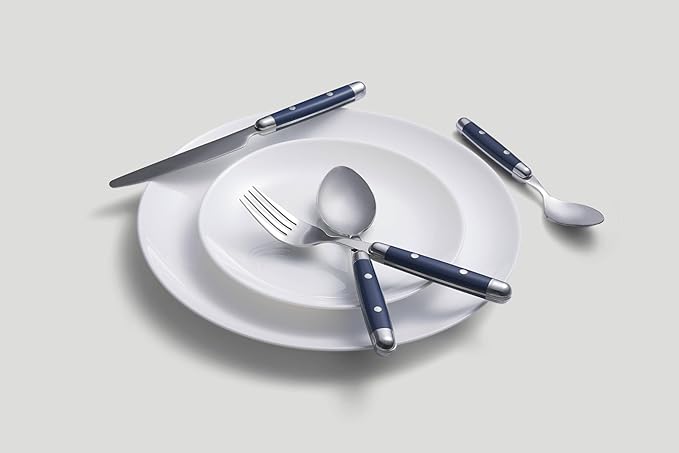 Cambridge Jubilee Blue 16-Piece 18/0 Silverware Set for 4, Flatware | blue, dishwasher safe | includes knives, forks, and spoons | heavy duty, cutlery set for kitchen and dining, utensil set