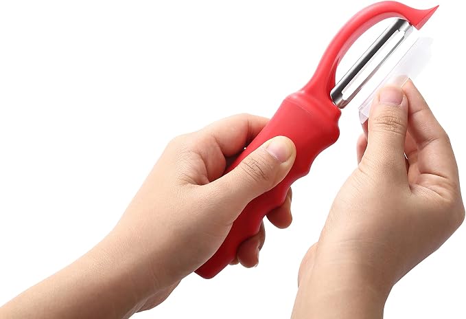 Spring Chef Swivel Vegetable Peeler for Kitchen with Soft Grip Handle, Red | Premium Potato Peeler w/ Ultra Sharp Stainless Steel Blades, Multifunctional Veggie Peeler for Apple, Carrot, Cucumber, Fruit