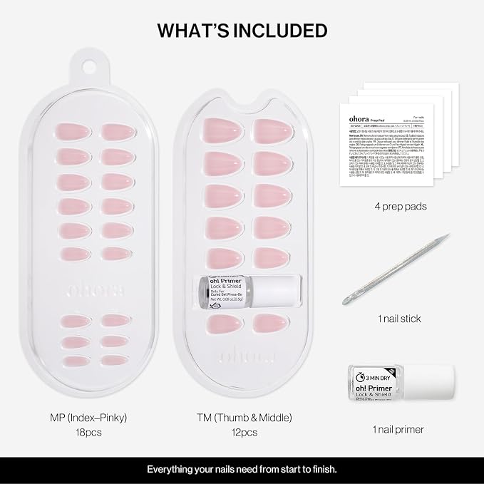 ohora Gel Press On Nails | Pink, Ombre, Medium Oval | Blush Pink | Salon-Quality, 100% Real Gel, No UV Lamp, No Glue, Non-Toxic | 15 Sizes, 30 Tips | Long Lasting press ons, K beauty nails