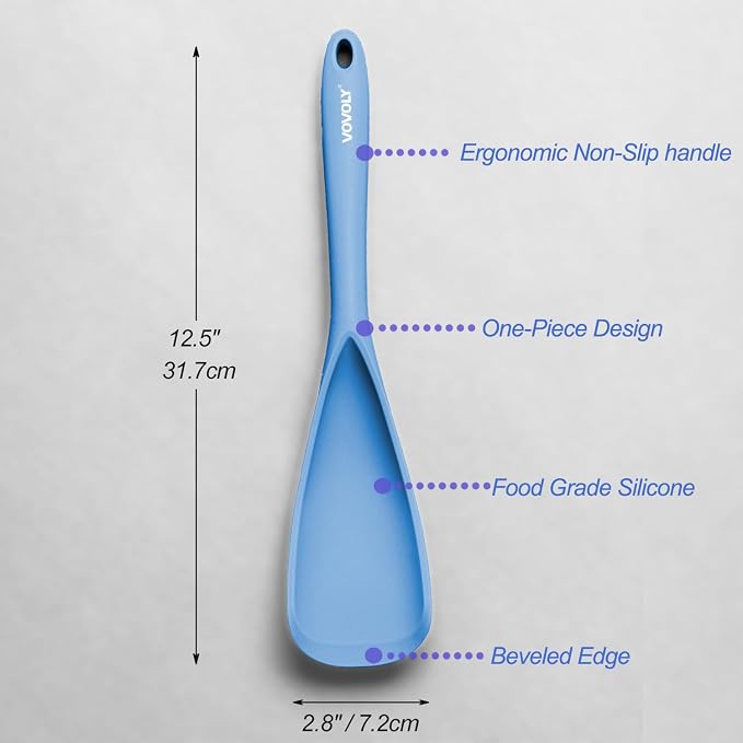Cooking Spoon for Nonstick Cookwares, VOVOLY Silicone Spoon for Mixing, Scoop, and Scrape,Seamless Design, 12.6'', 2 Pack, Starry Blue