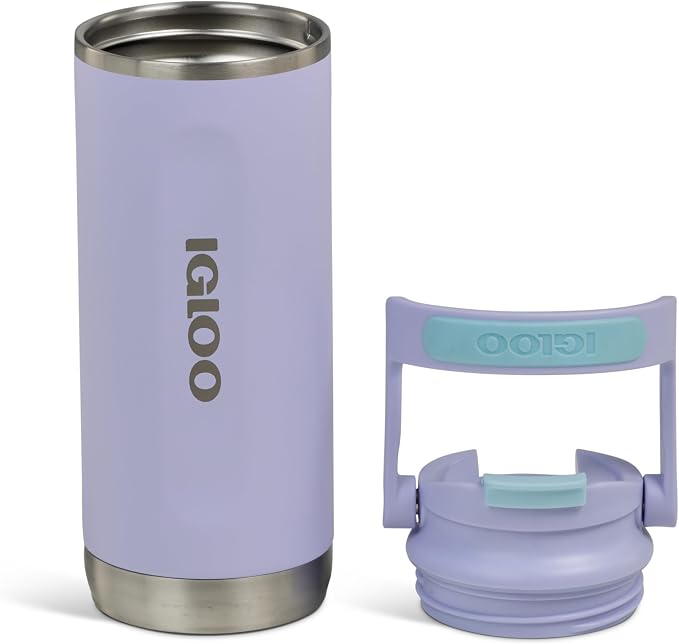 Igloo, 16 oz FlipNSip Tumbler, Reusable Travel Mug, Stainless Steel Insulated Hydration Cup for Hot & Cold Beverages, Lilac