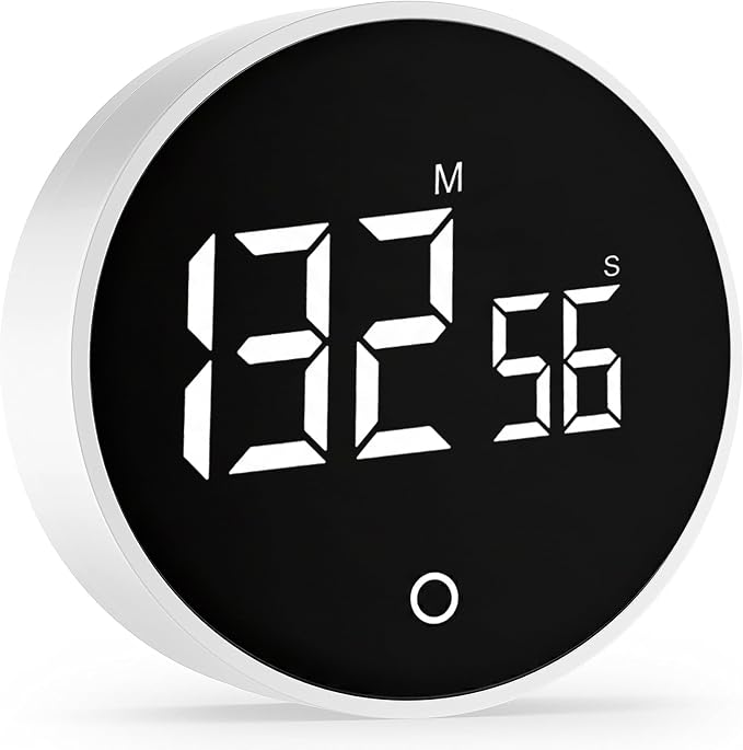 Digital Kitchen Timer with Large LED Display & Pomodoro Countdown | Magnetic rotary twist dial timer with non-slip design, back stand, ideal for cooking, classroom, study, ADHD & productivity.