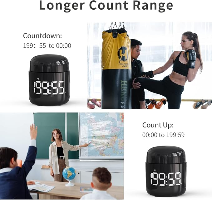 Kitchen Timer, 360 Rotate, Countup/Countdown, LED, Volume | Memory Function Back to School (Black)